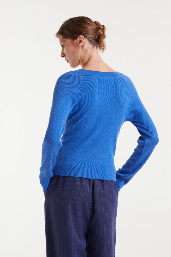 Top maglia a coste blu