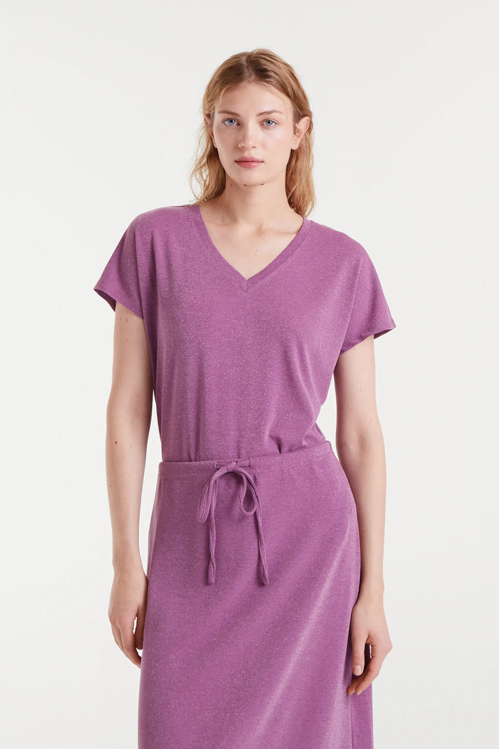 T-shirt scollo a V lilla