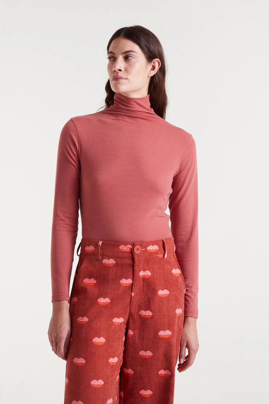 T-shirt a collo alto terracotta