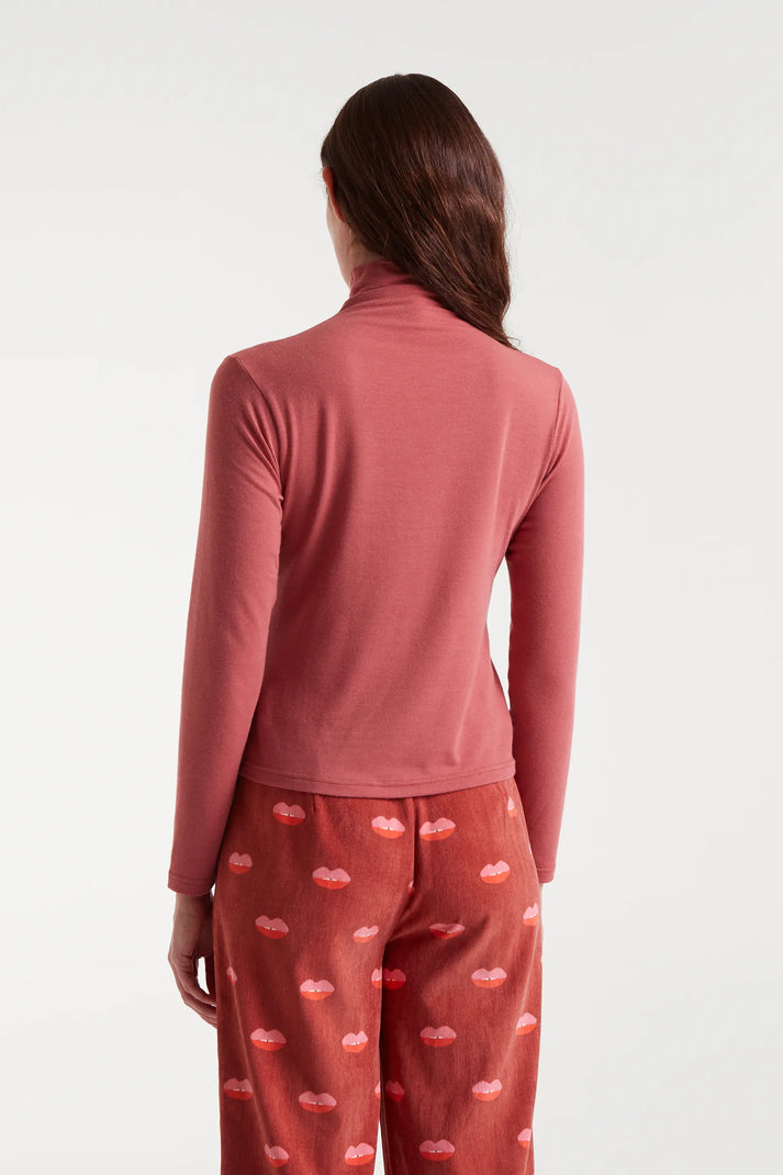 T-shirt a collo alto terracotta