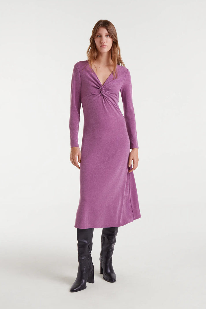 Abito midi lilla con scollo a annodato