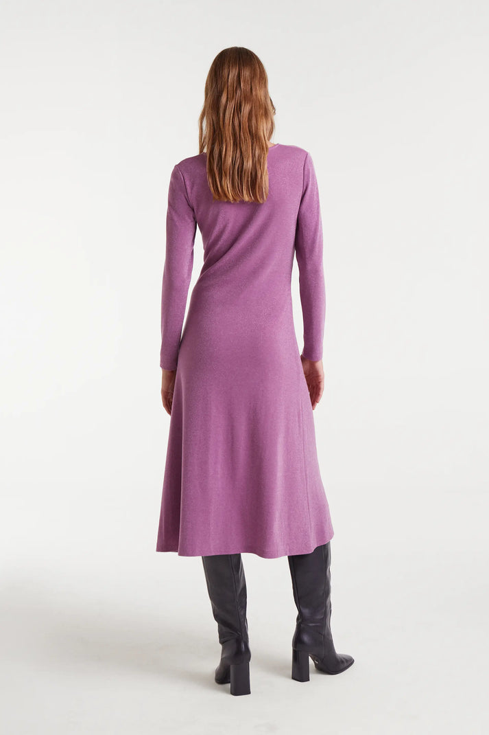 Abito midi lilla con scollo a annodato