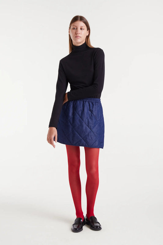 Gonna corta 100% cotone chambray blu