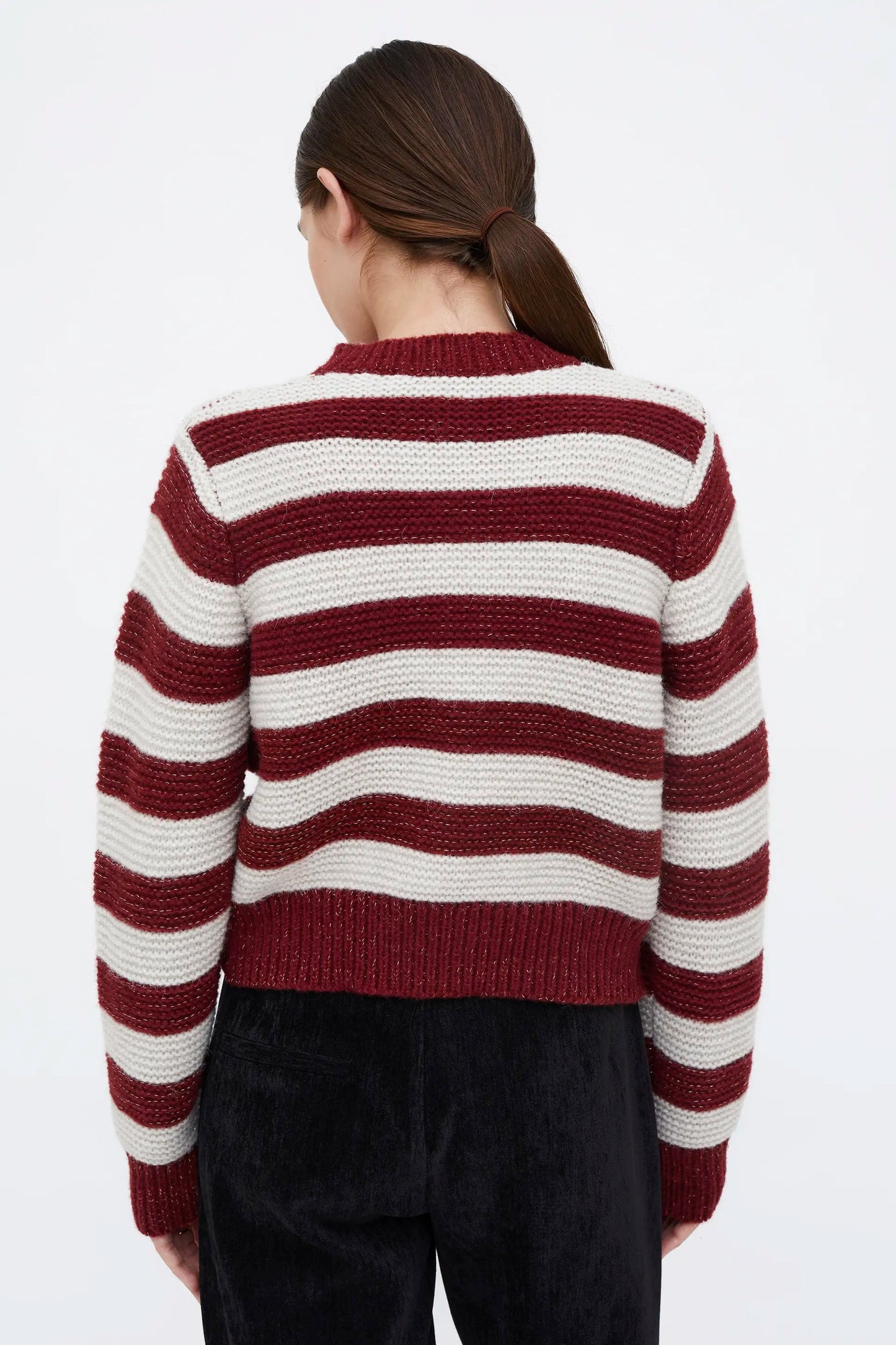 Cardigan combinato a righe bianche e rosse
