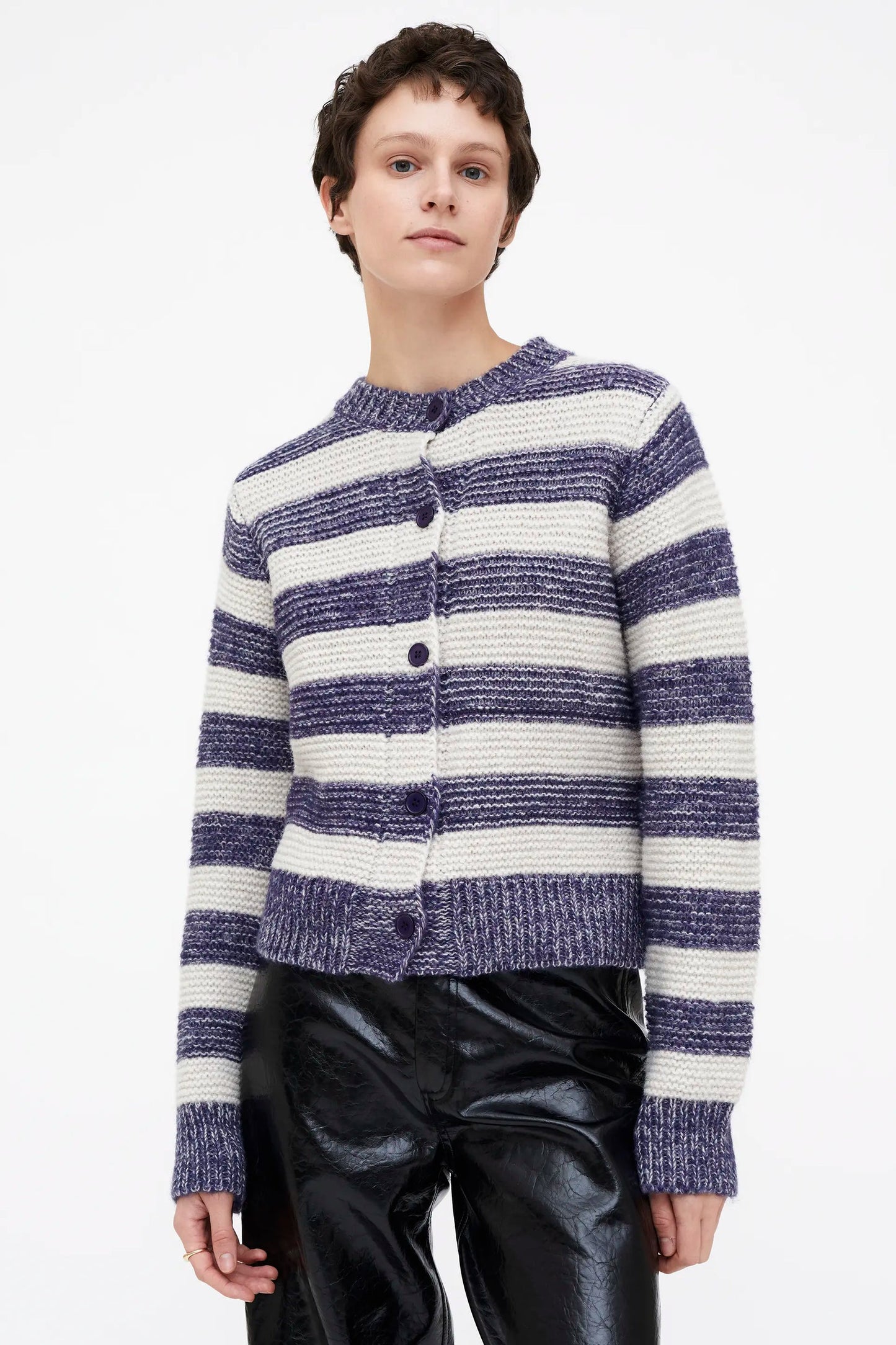 Cardigan combinato a righe bianche e blu
