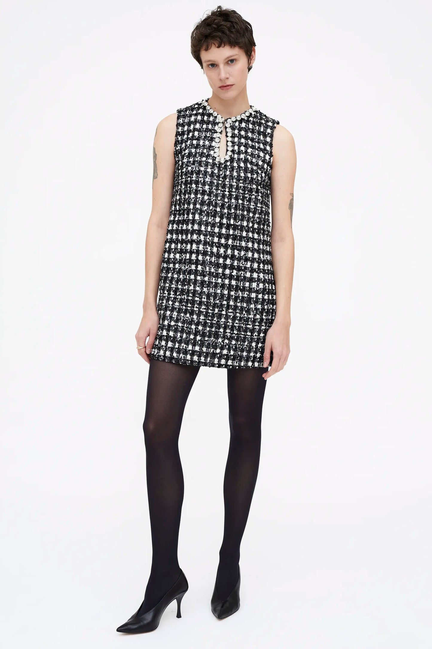 Abito corto in tweed bianco e nero