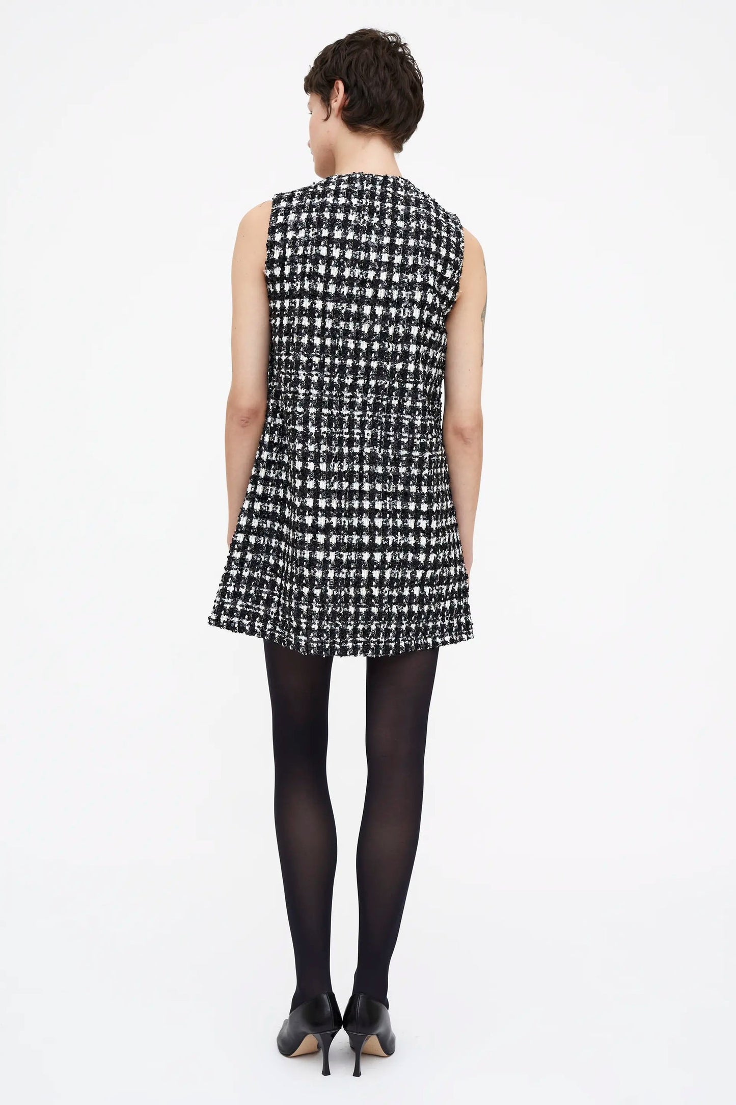 Abito corto in tweed bianco e nero