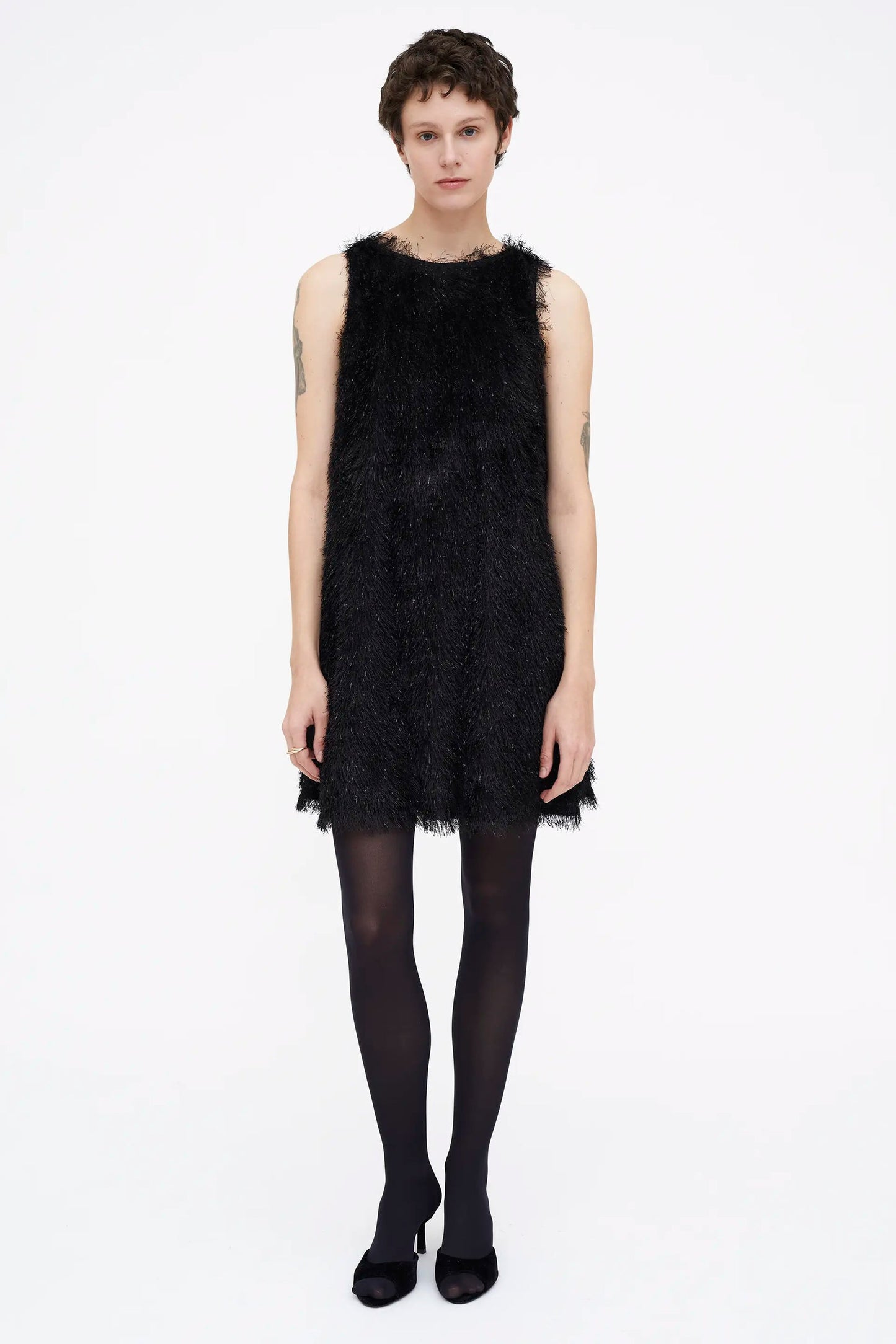 Abito corto nero con fili Lurex