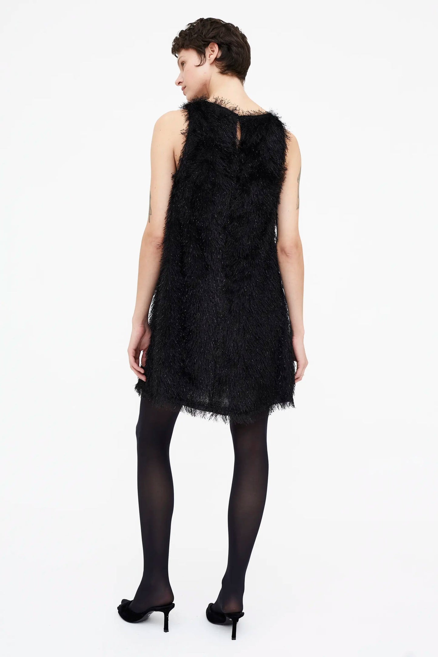 Abito corto nero con fili Lurex