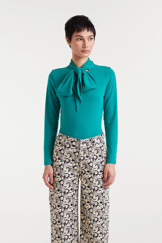 T-shirt allacciata manica lunga verde