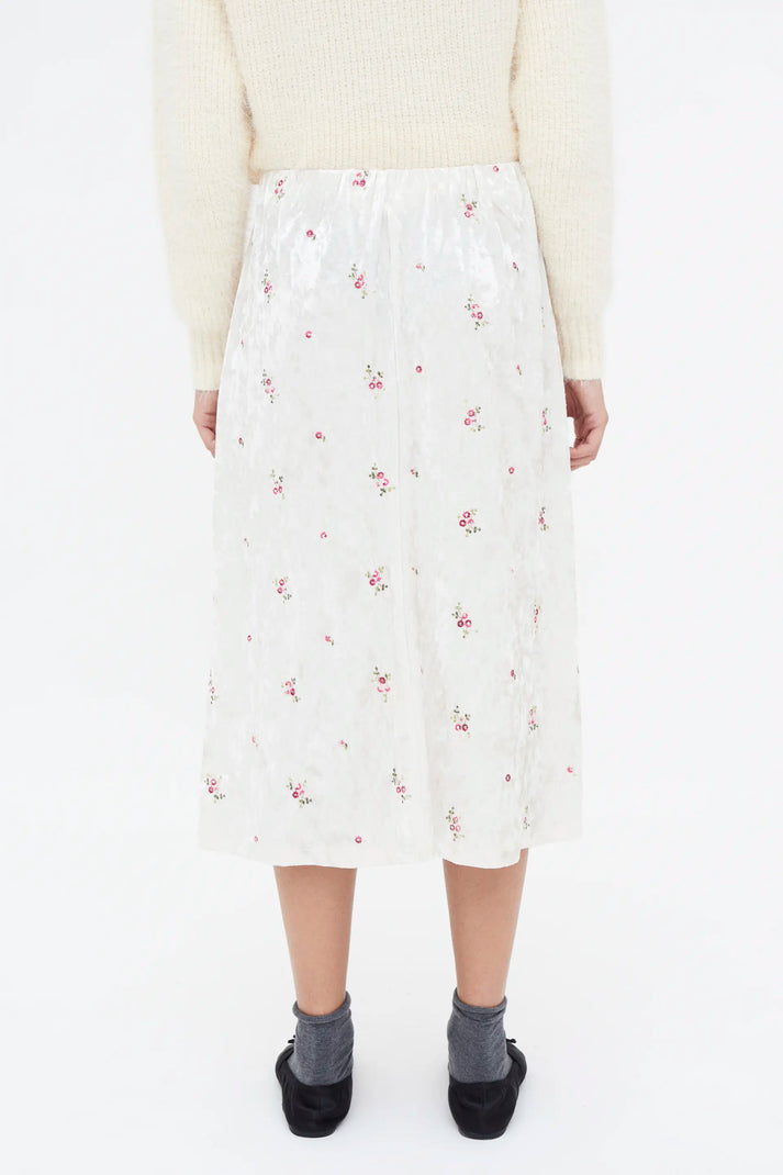 Gonna midi in velluto con ricamo floreale