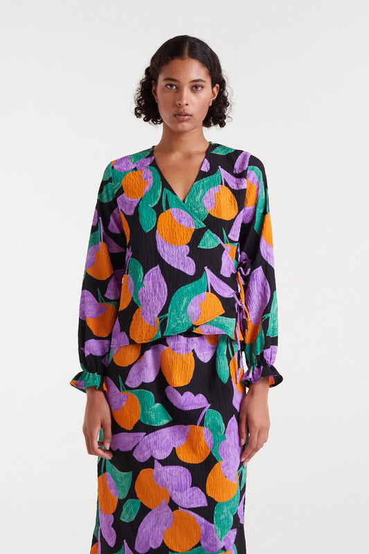 Top scollo a V con stampa Apricot