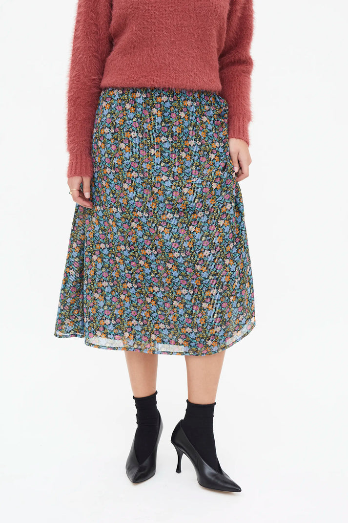 Gonna midi con stampa Flowers Lurex