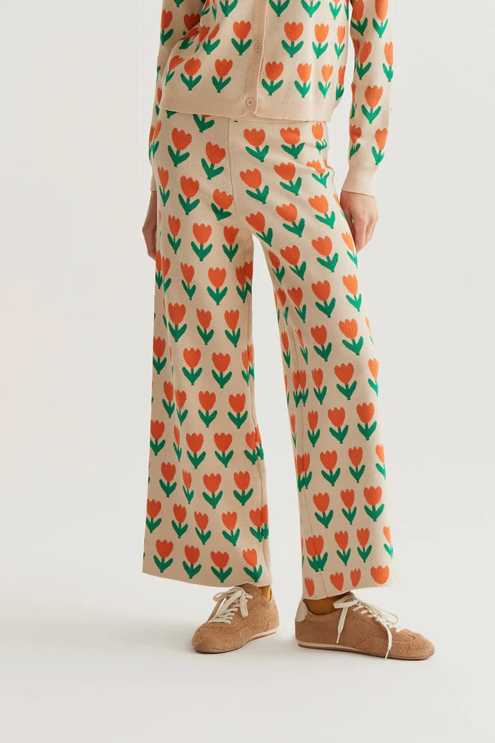Pantaloni in maglia con stampa Orange Tulip
