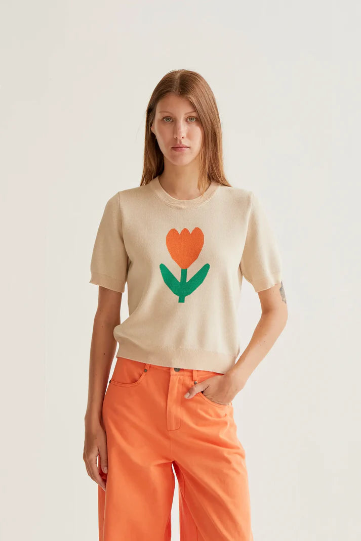 Maglione lavorato a maglia con stampa Tulip Big