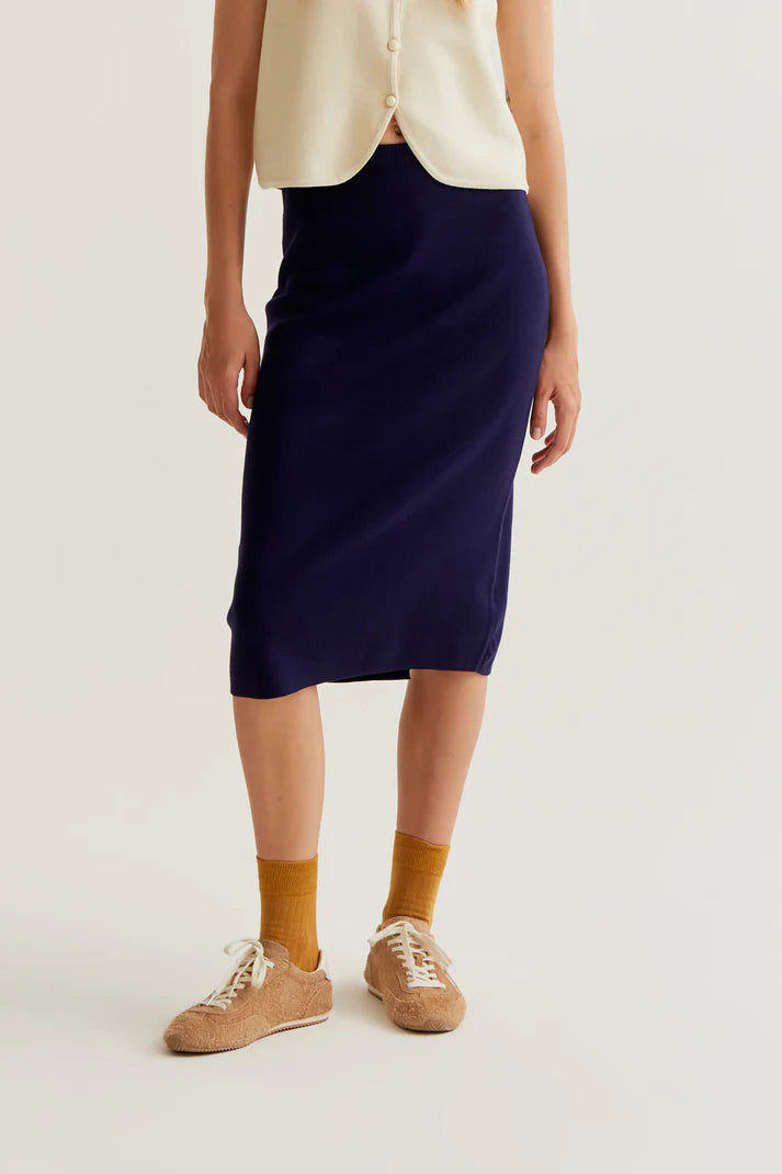 Gonna midi punto blu navy