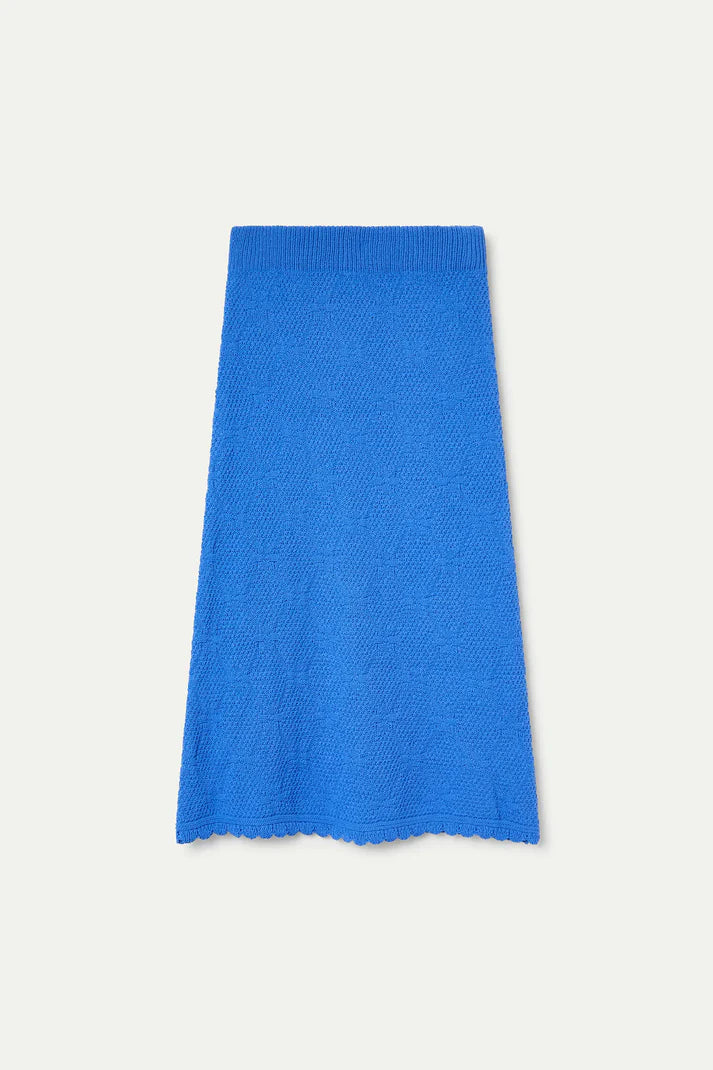 Gonna midi con ricamo a catena blu