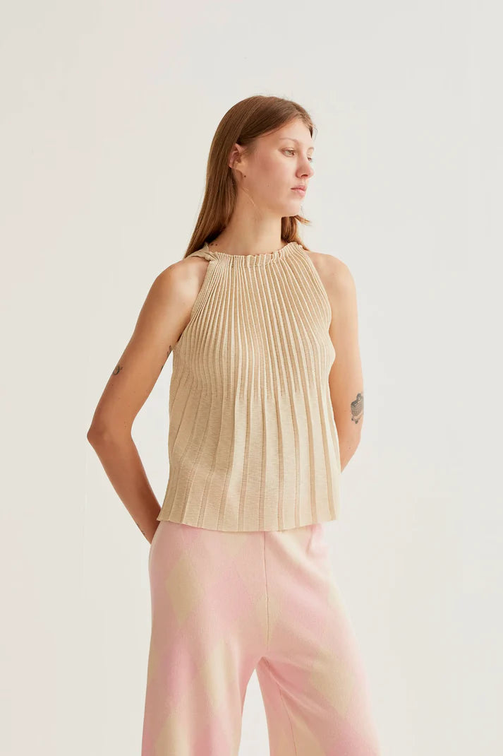 Top plissettato beige