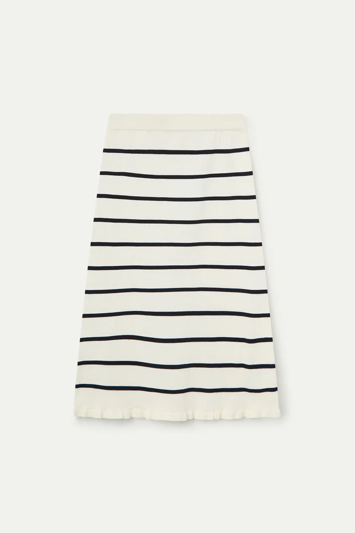 Gonna midi in maglia con stampa a righe bianche e nere