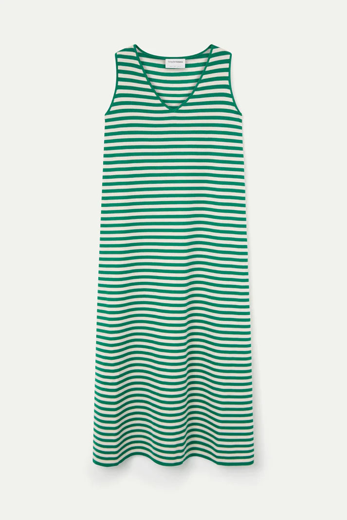 Abito lungo in maglia con stampa a righe bianche e verdi