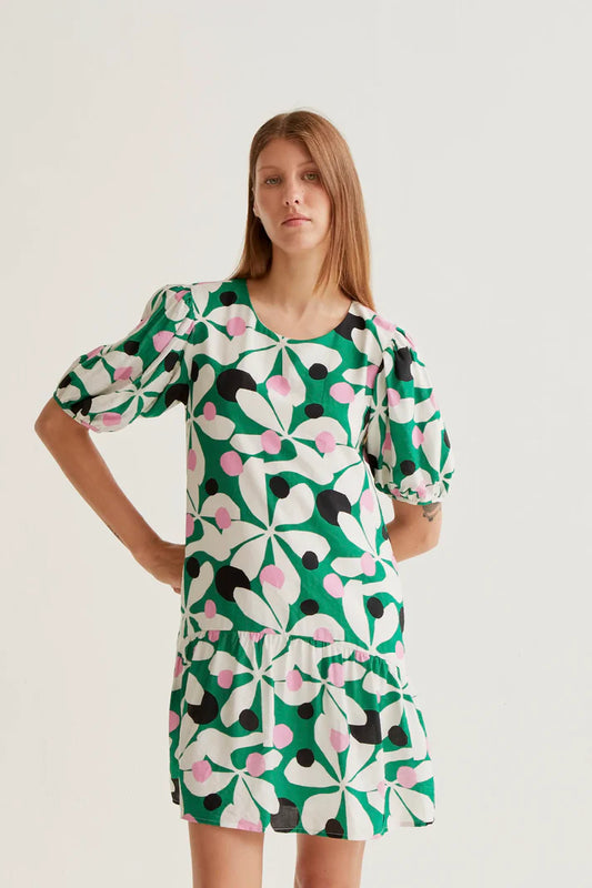 Abito corto con stampa Hosta