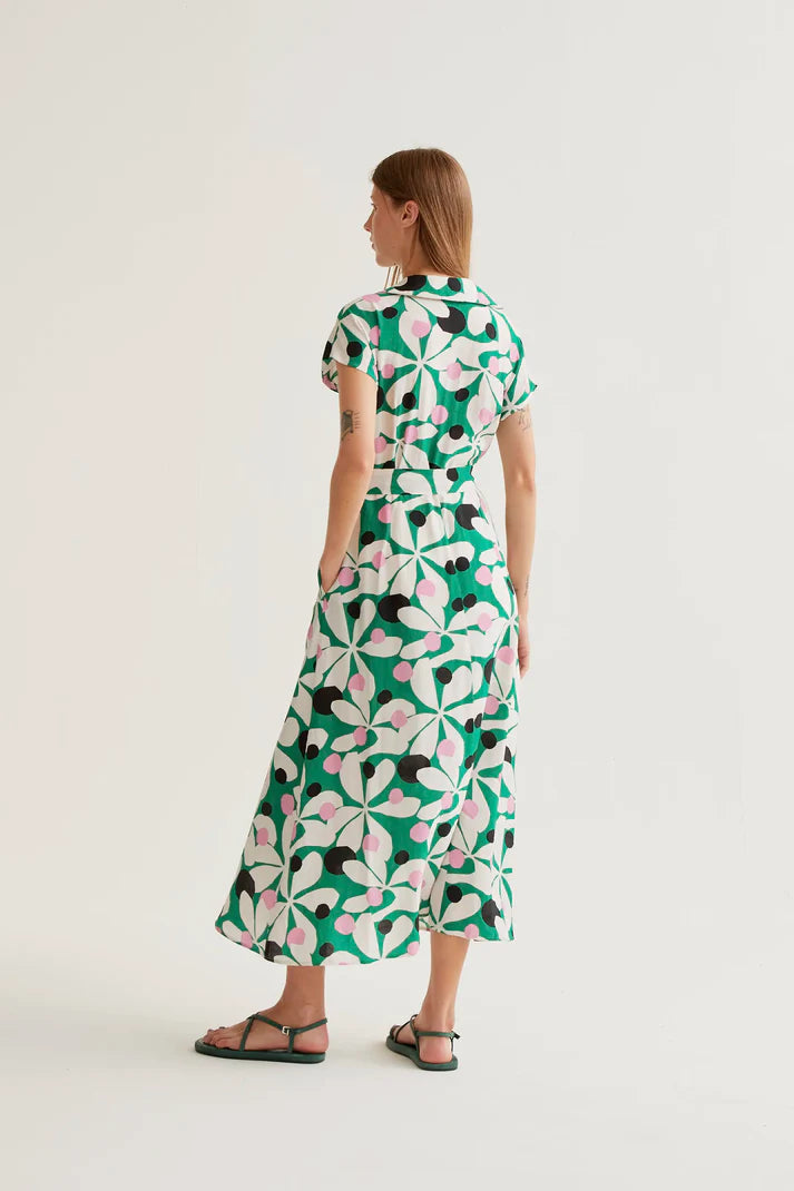 Abito lungo con stampa Hosta