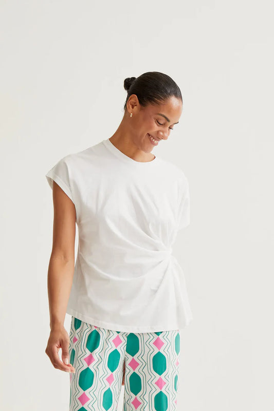 T-shirt 100% cotone bianca con nodo laterale