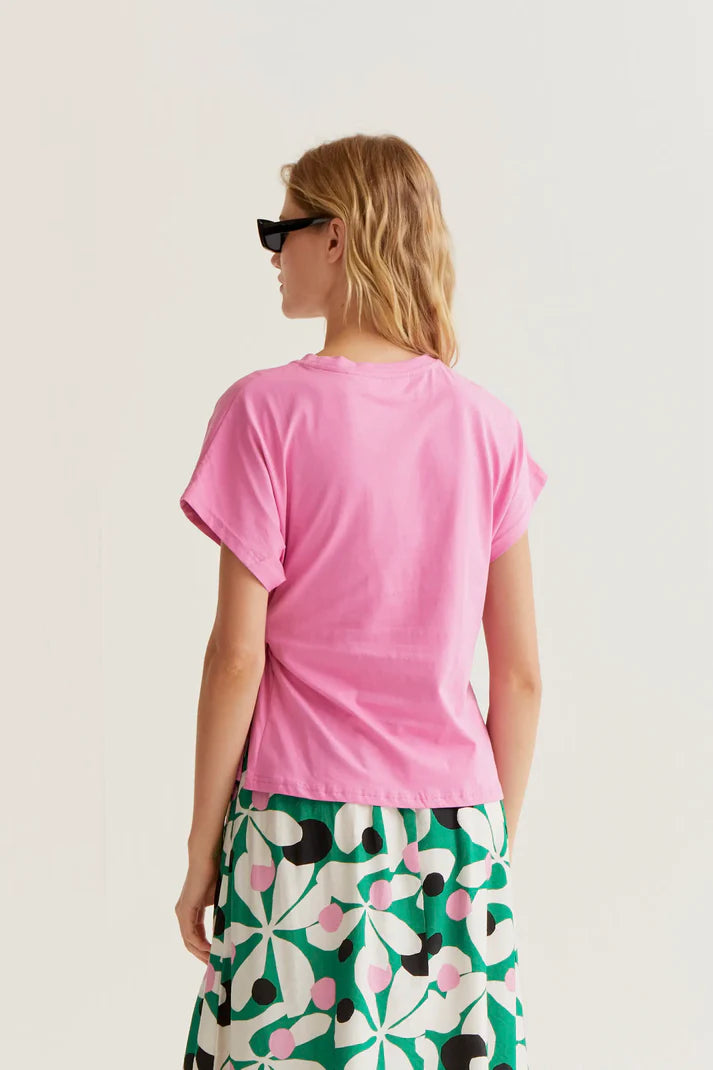T-shirt 100% cotone rosa con nodo laterale