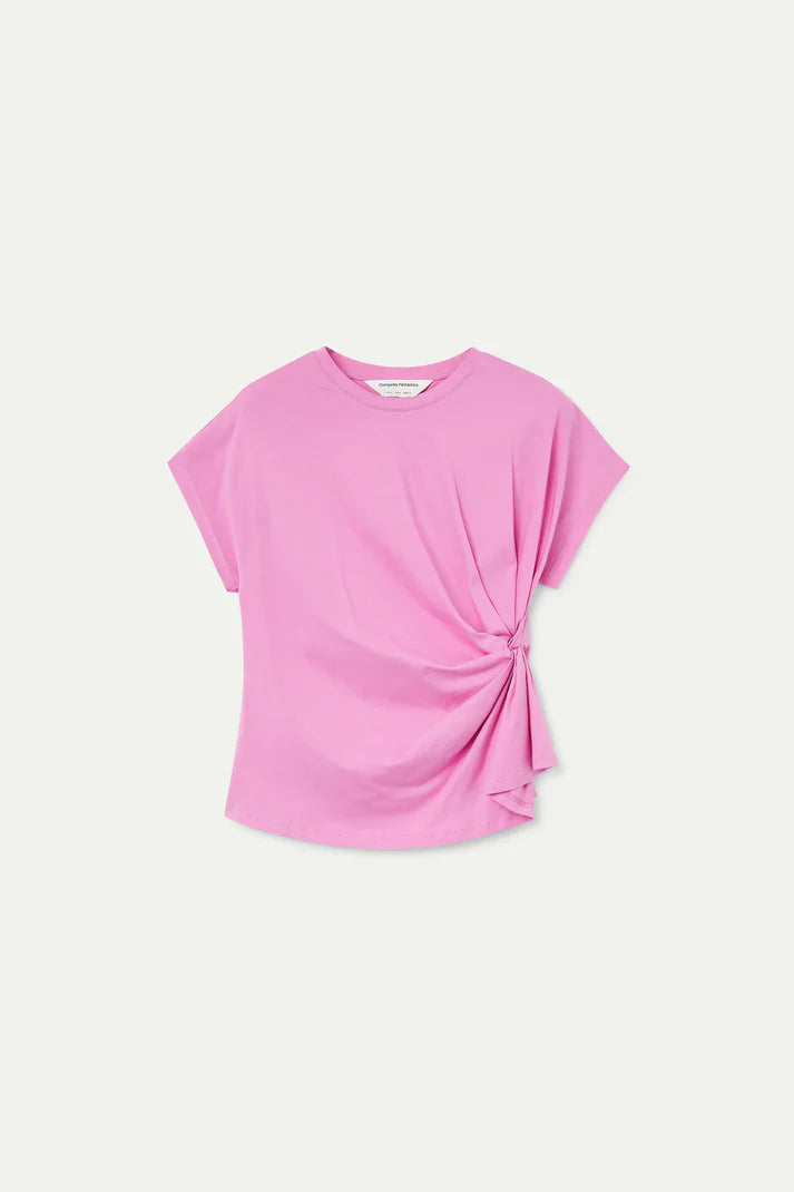 T-shirt 100% cotone rosa con nodo laterale