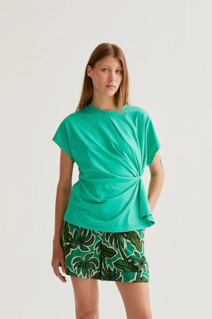 T-shirt 100% cotone verde con nodo laterale
