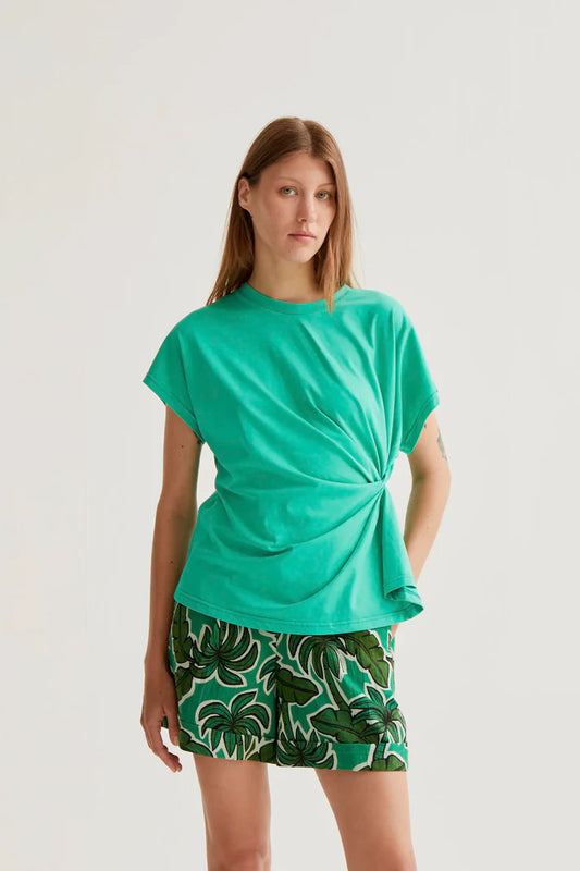 T-shirt 100% cotone verde con nodo laterale