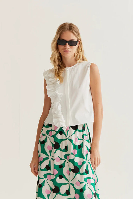 Top 100% cotone bianco con volant