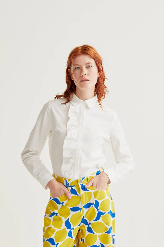 Camicia 100% cotone bianco con volant