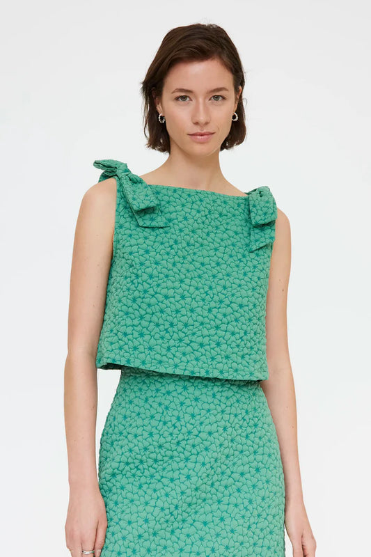Top con texture floreale verde