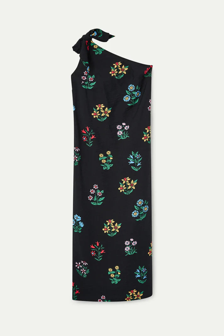 Abito lungo asimmetrico con stampa multicolore Gardener