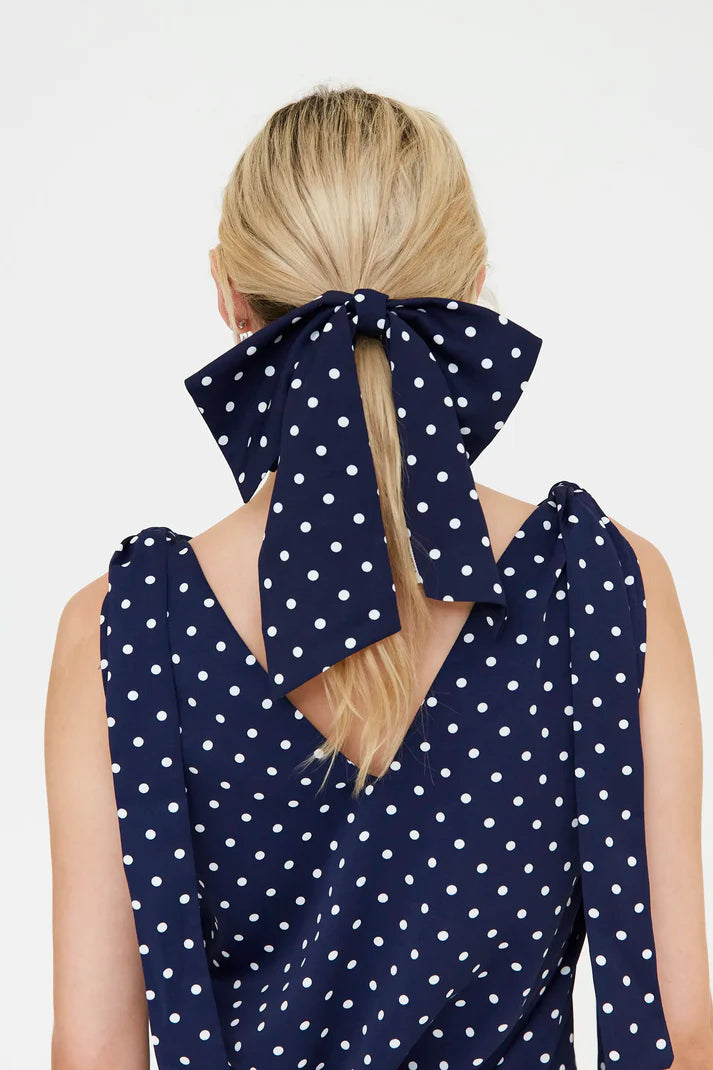 Collare a fiocco blu navy con stampa a punti mini bianco