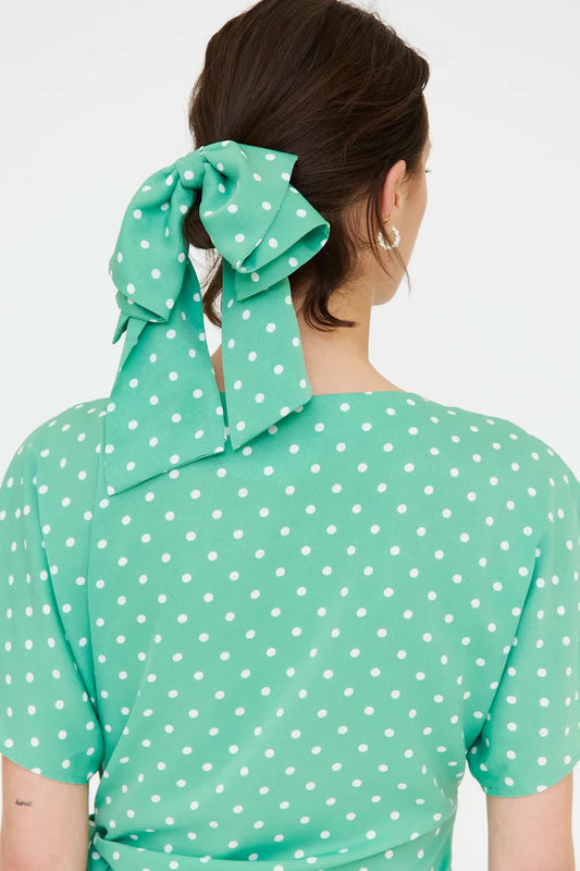 Collare fiocco verde con stampa a punti mini bianco