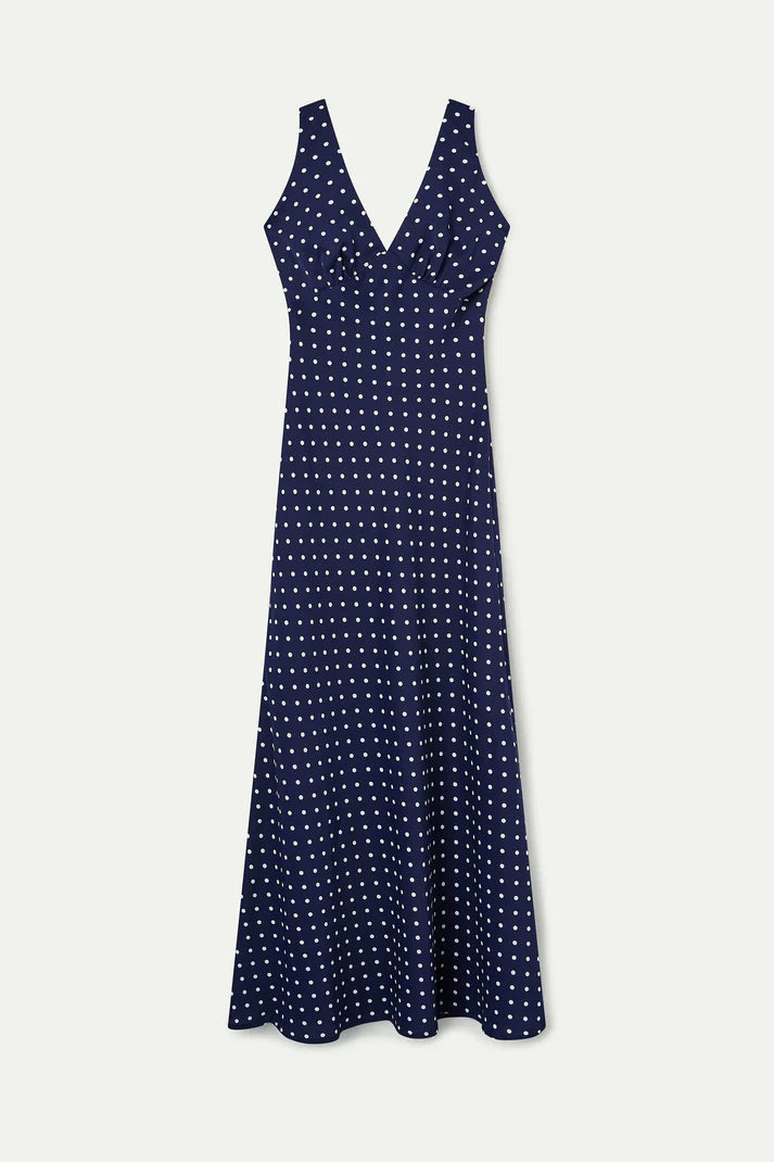 Abito midi con stampa mini dots blu navy