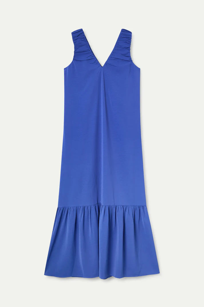 Abito lungo blu con scollo a V