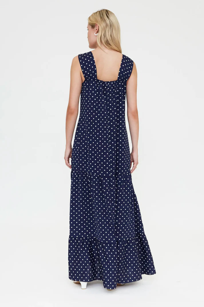 Abito midi con stampa mini dots blu navy