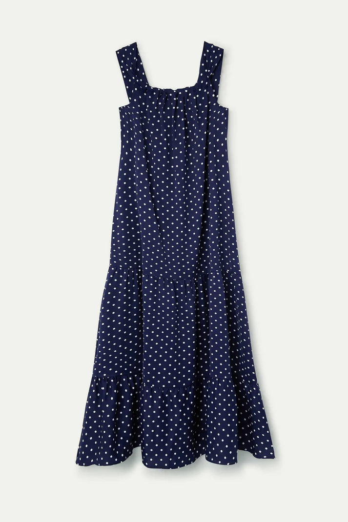 Abito midi con stampa mini dots blu navy