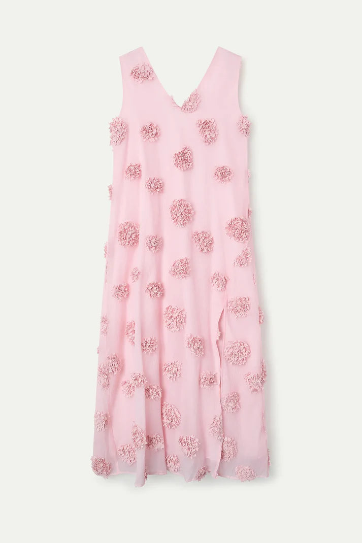Abito lungo rosa con dettaglio floreale
