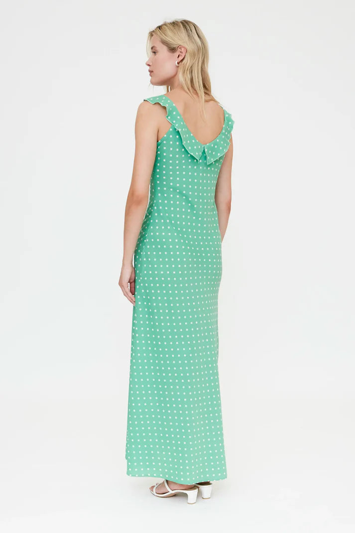 Abito lungo con stampa mini dots verde
