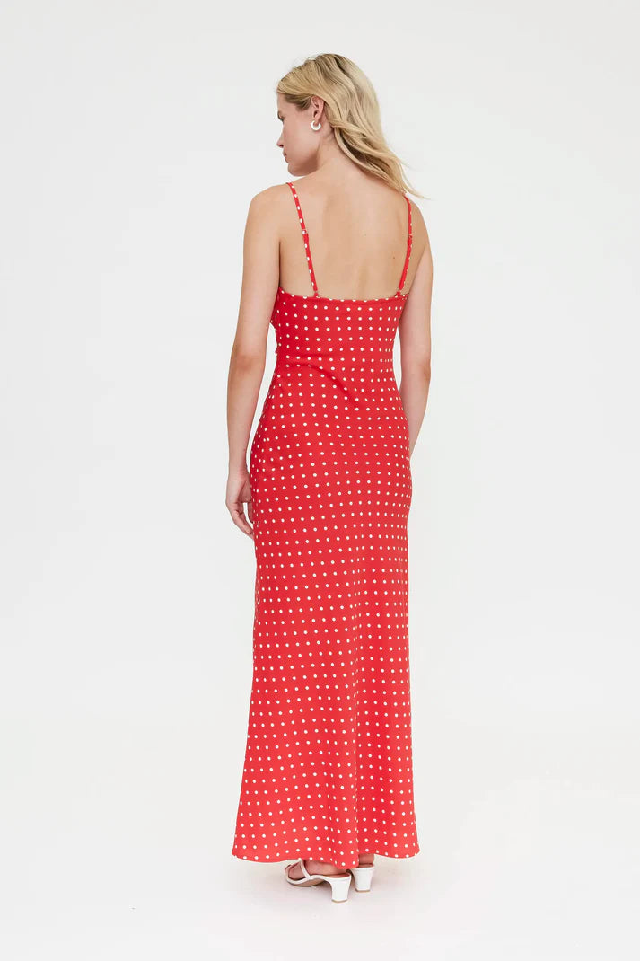 Abito lungo con stampa mini dots rosso
