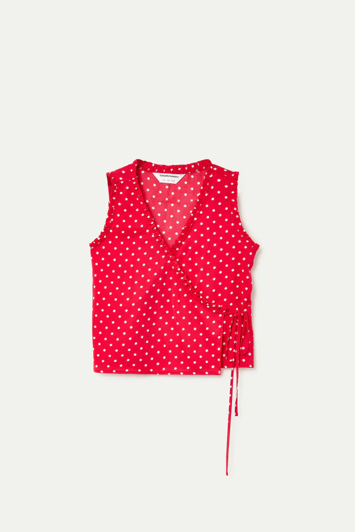 Top con stampa mini dots rosso
