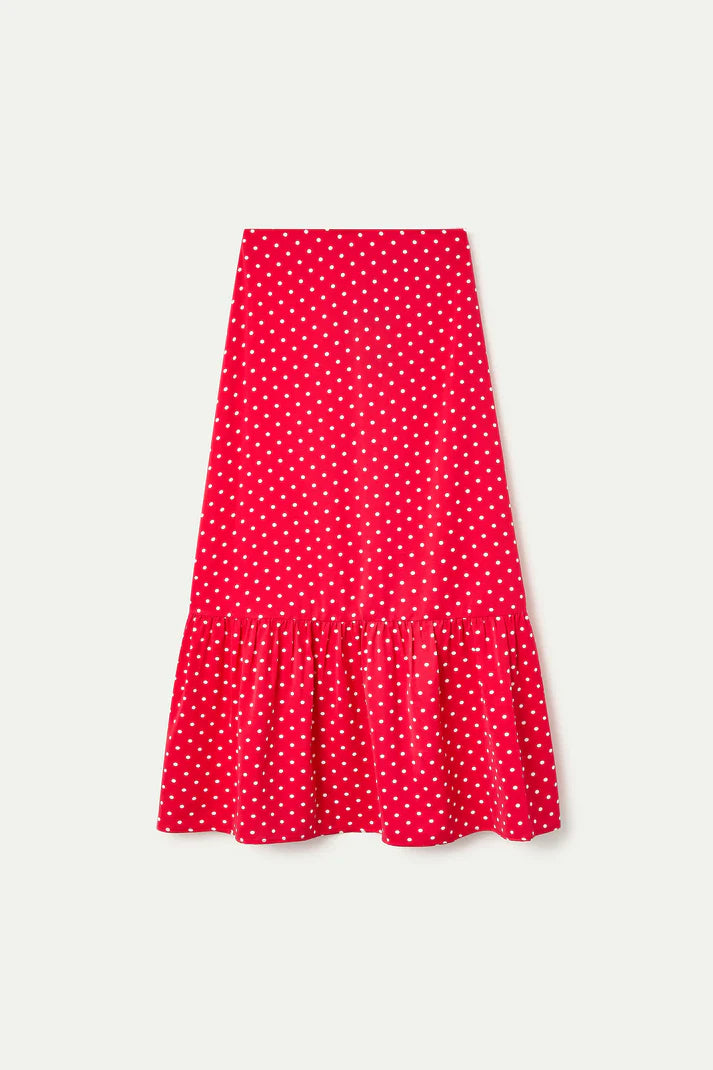 Gonna lunga con stampa mini dots rossa