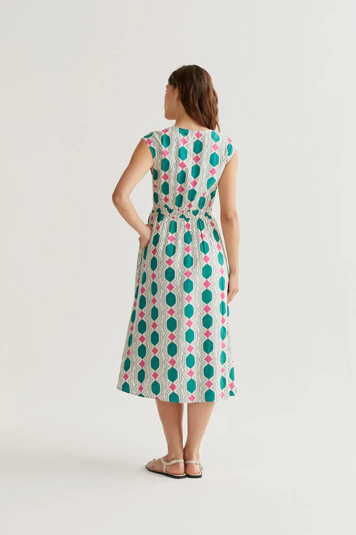 Abito midi con stampa geometrica