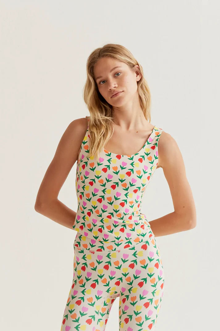 Top sportivo con stampa Multicolor Tulips