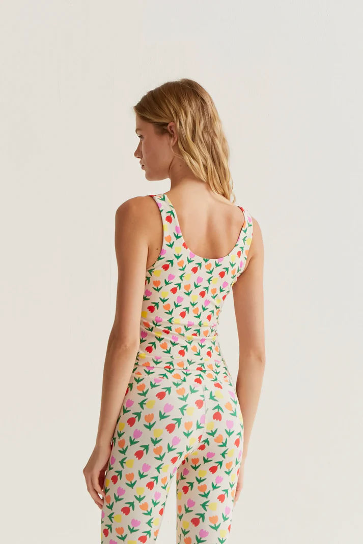 Top sportivo con stampa Multicolor Tulips