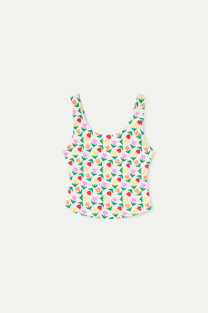 Top sportivo con stampa Multicolor Tulips